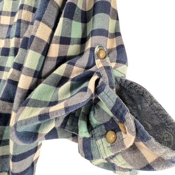 Bea Jachs Girlfriend Blue Gray Plaid Flannel Shirt Pearl Snap Buttons Western XL - Picture 6 of 13